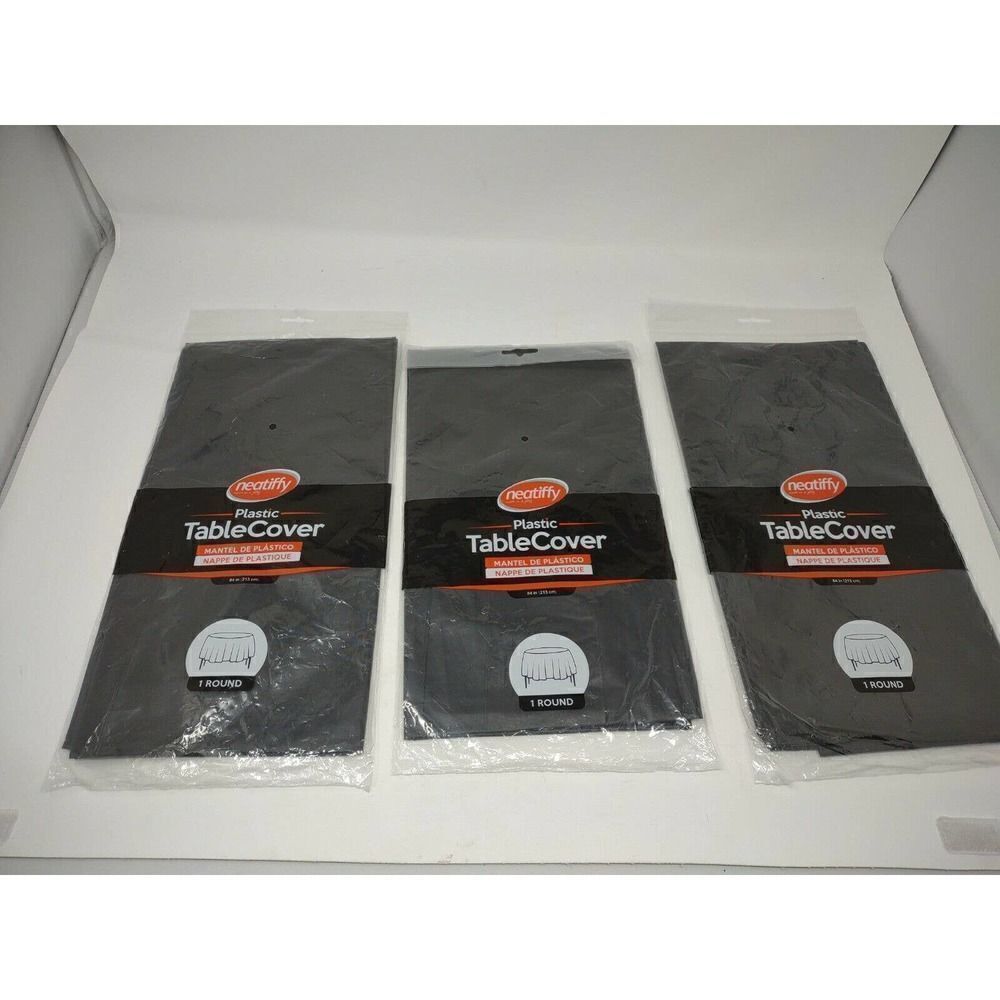 Plastic Table Cover Round Black 84 In Lot Of 3 Great for Party Wedding ETC Table